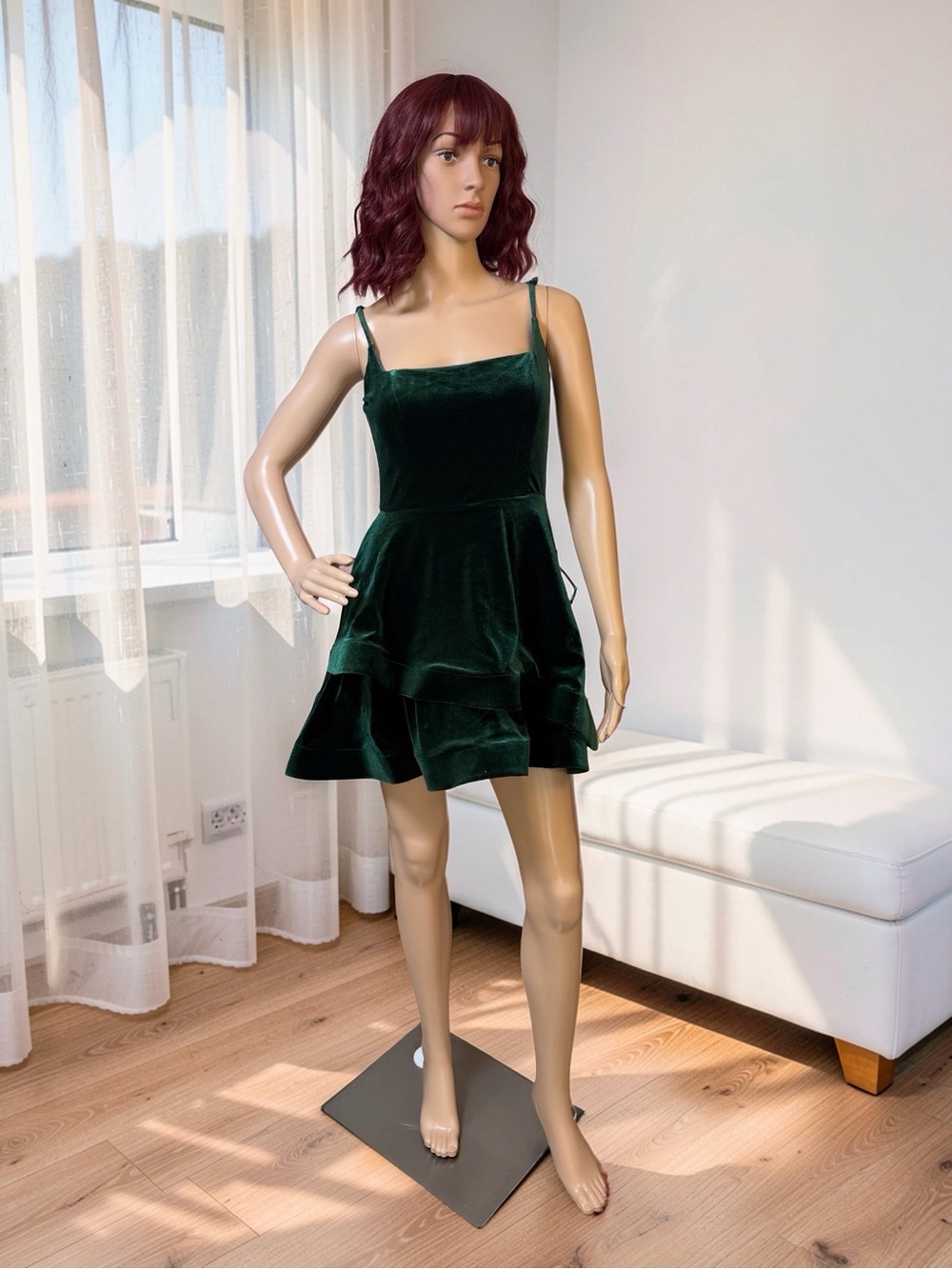 B Darlin NWT Dark Green Velvet Ruffle Mini Dress